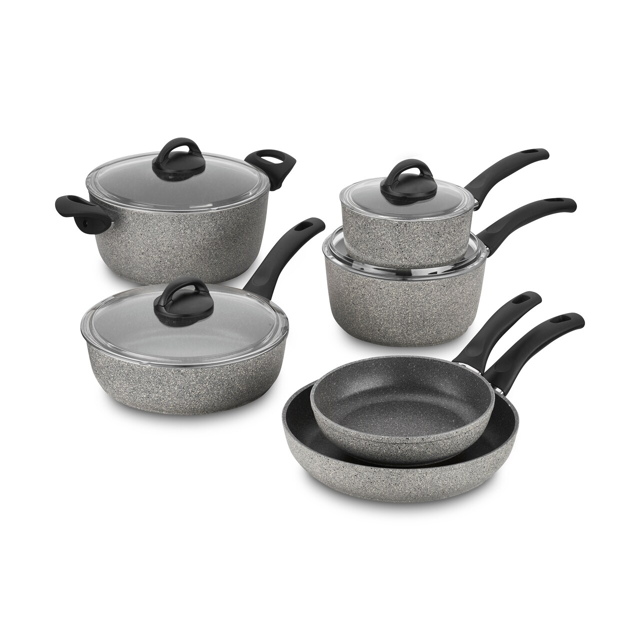 BALLARINI Parma by HENCKELS 10-Piece Forged Aluminum Nonstick Cookware Set, Pots and Pans Set, Granite, Made in Italy